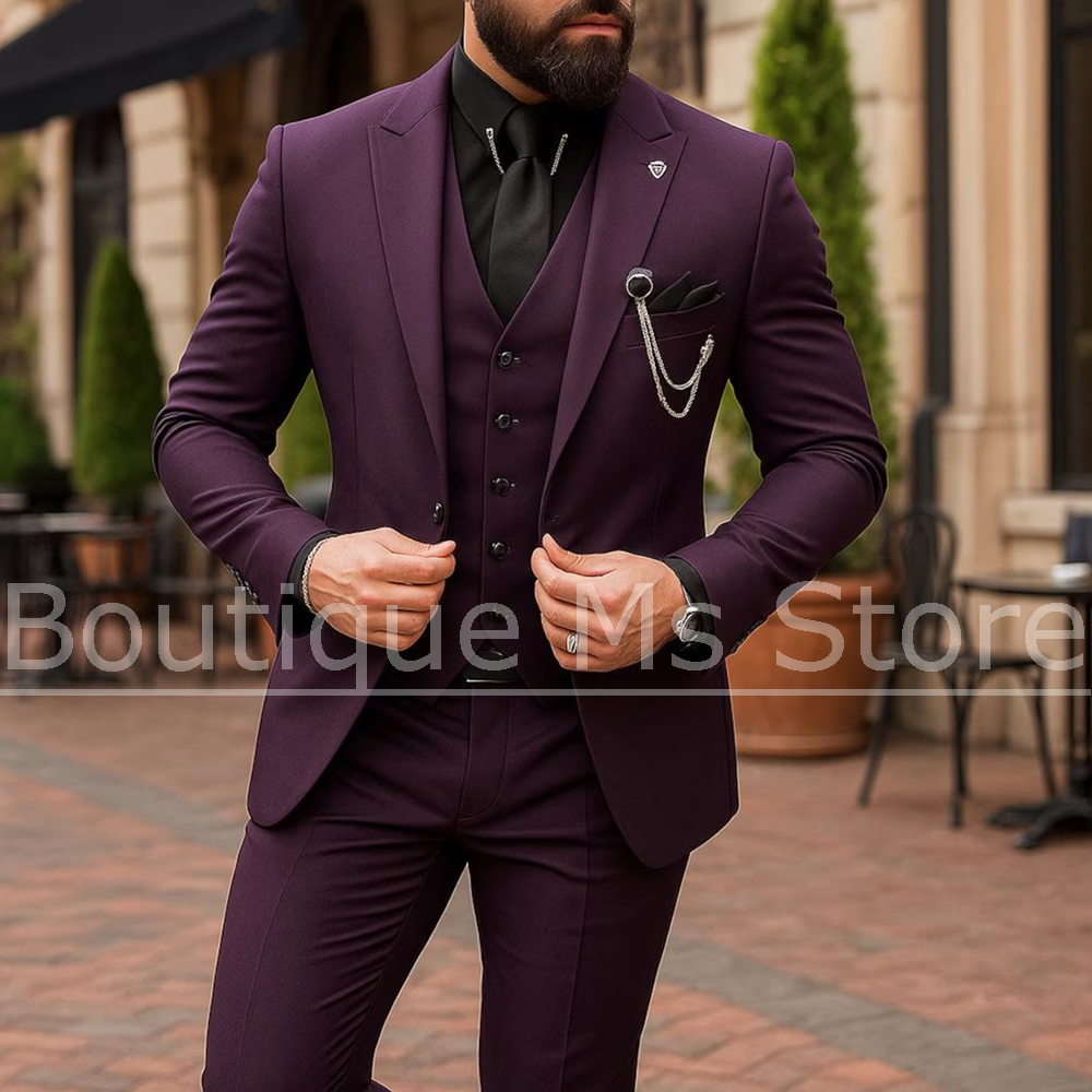 Men Formal Party Wear Outfit - 남성용 3피스 정장 싱글 브레스티드 솔리드