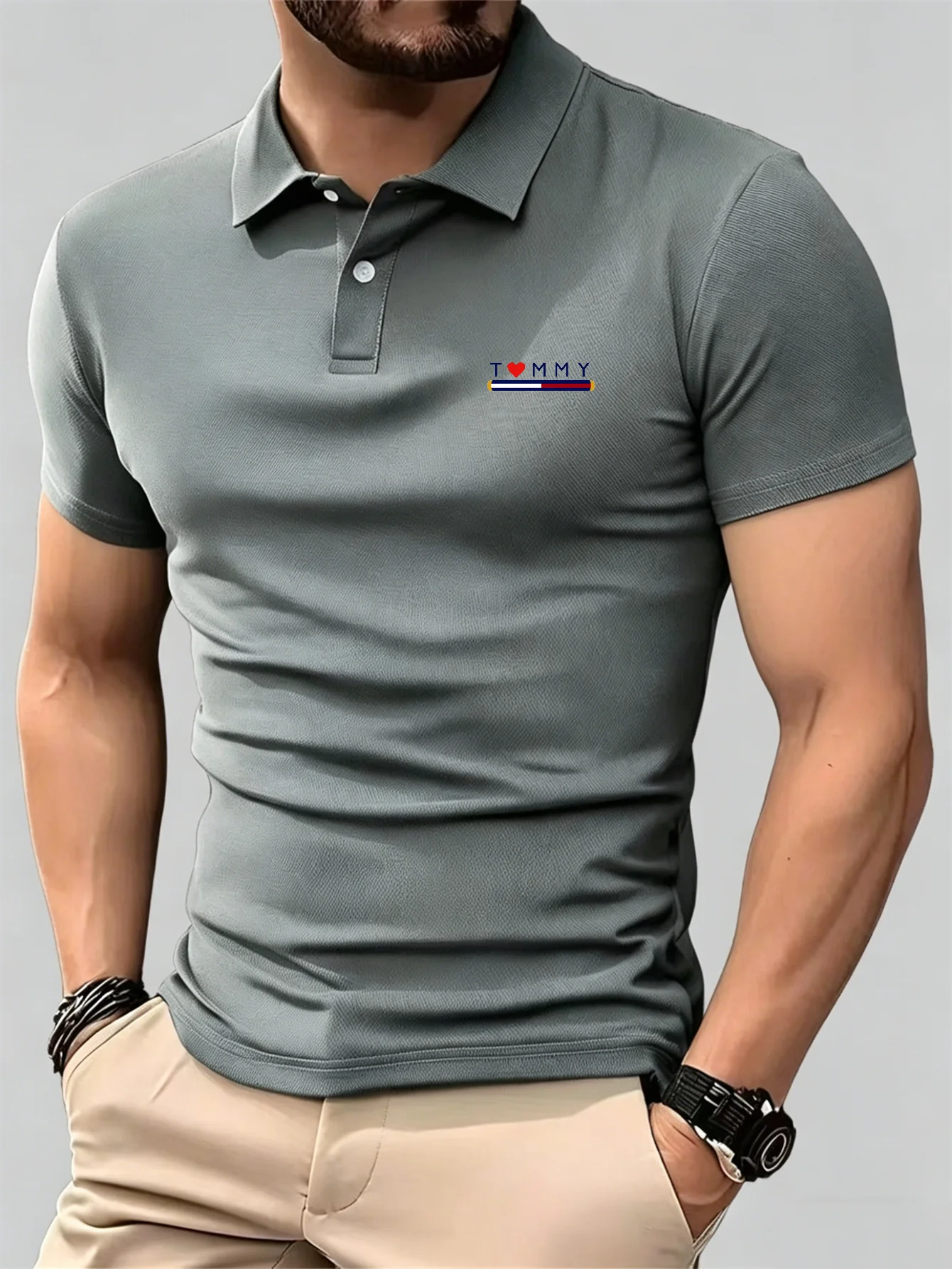 Men'S Formal Wear Rental - 남성용 통기성 반팔 버튼다운 폴로 셔츠