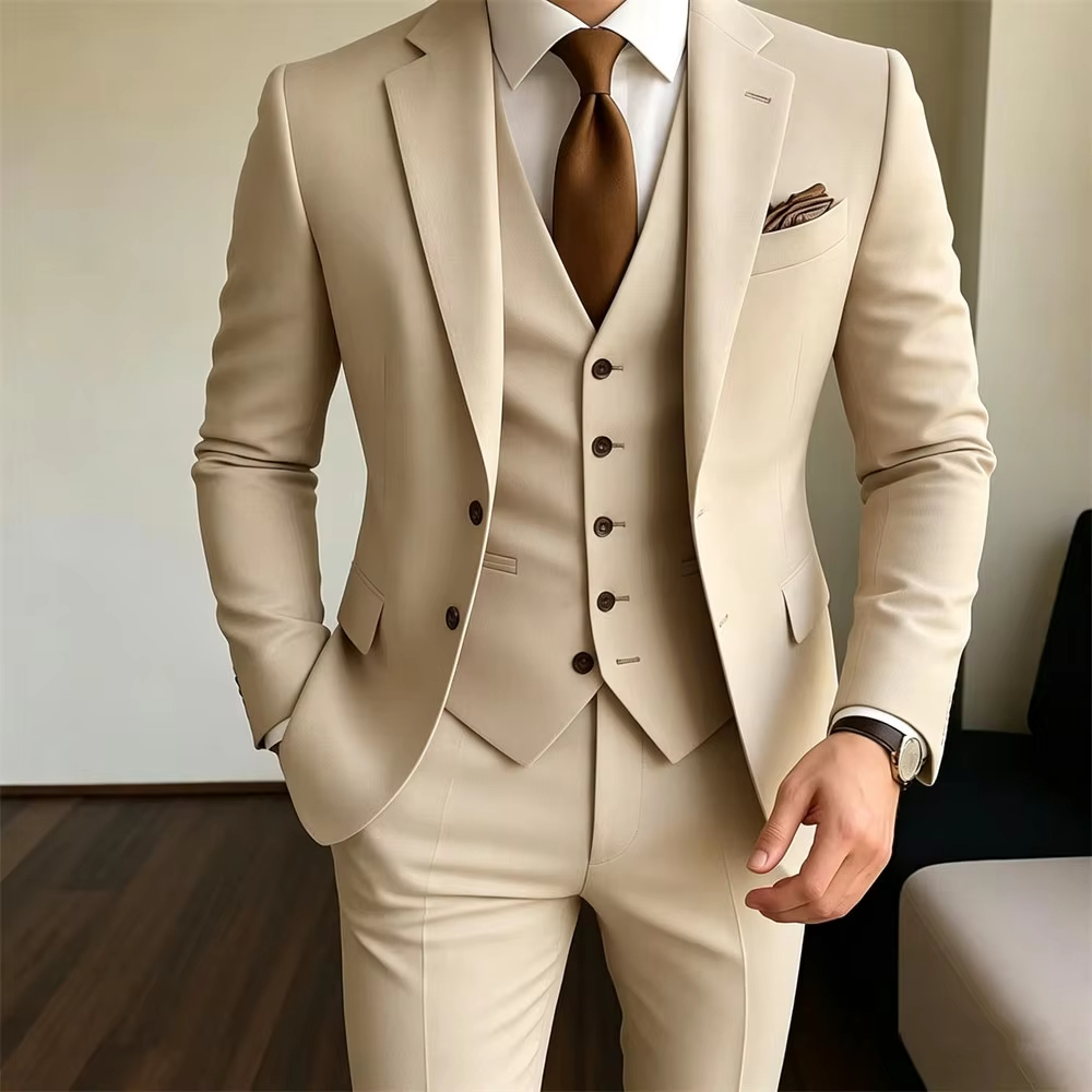 Men Formal Party Wear Outfit - 카키 남성 정장 3피스 재킷+조끼+바지 포멀