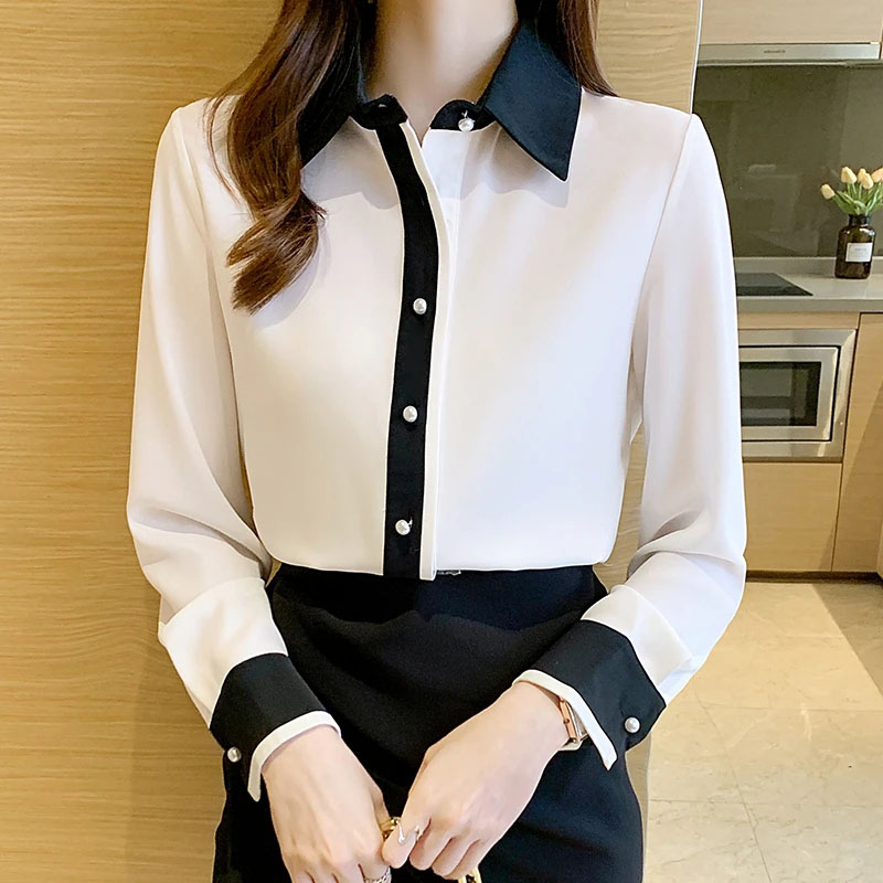 Men'S Formal Wear Rental - 여성용 화이트 쉬폰 셔츠 한국 스타일