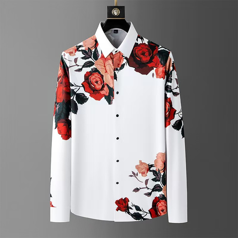 Men Formal Wear Shirts - 럭셔리 고품질 망 빈티지 꽃 인쇄