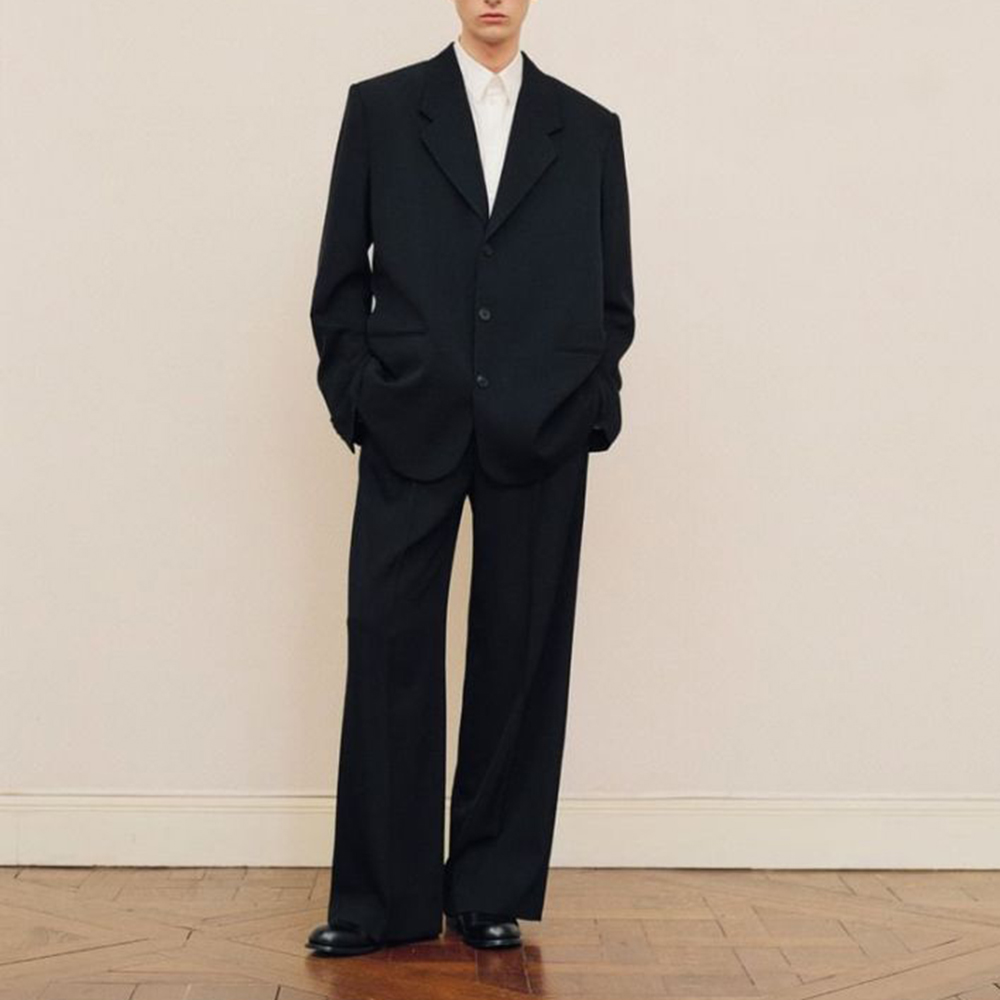 Men Formal Wear Fashion - 남성용 블랙 오버사이즈 수트 세트 싱글