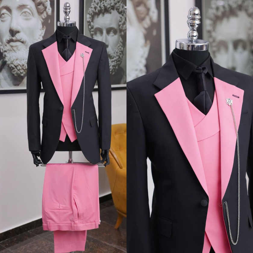 럭셔리 블랙 핑크 남성 턱시도 숄 라펠 3피스 정장 웨 - Men Formal Wear Shop 리뷰 및 가격