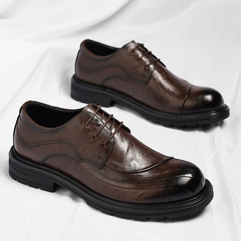 브라운 광택 가죽 레이스업 청키 솔 정장 비즈니스 오피 - Men'S Formal Office Wear Shoes 리뷰 및 가격