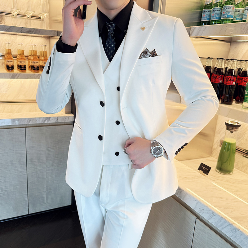 슬림 피트 3 피스 세트 한국 스타일 2 버튼 신랑 들 - Men'S Formal Wear Accessories 리뷰 및 가격