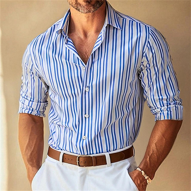 10가지 색상 남성 정장 라펠 버튼다운 스트라이프 칼라 - Men Formal Wear Shirts 리뷰 및 가격