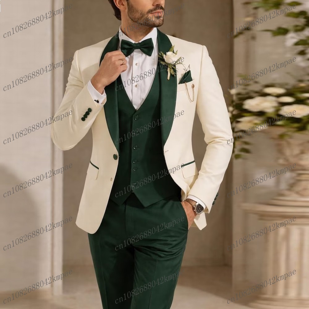 새로운 아이보리 및 짙은 녹색 정장 남성 수트 신랑 들 - Men'S Formal Wear Rental 리뷰 및 가격