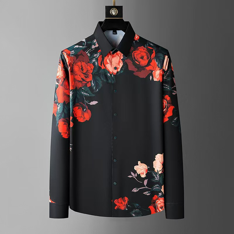 럭셔리 고품질 망 빈티지 꽃 인쇄 긴 소매 셔츠 봄 사 - Men Formal Wear Shirts 리뷰 및 가격