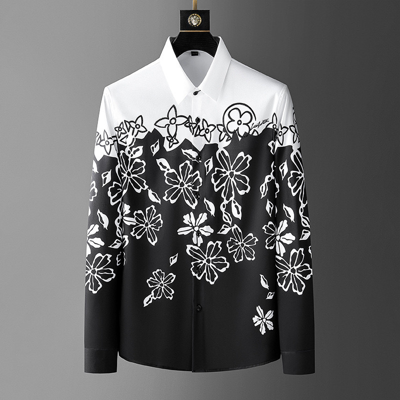 럭셔리 고품질 망 빈티지 꽃 인쇄 긴 소매 셔츠 봄 사 - Men Formal Wear Shirts 리뷰 및 가격