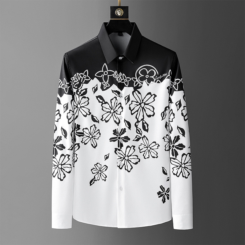 럭셔리 고품질 망 빈티지 꽃 인쇄 긴 소매 셔츠 봄 사 - Men Formal Wear Shirts 리뷰 및 가격